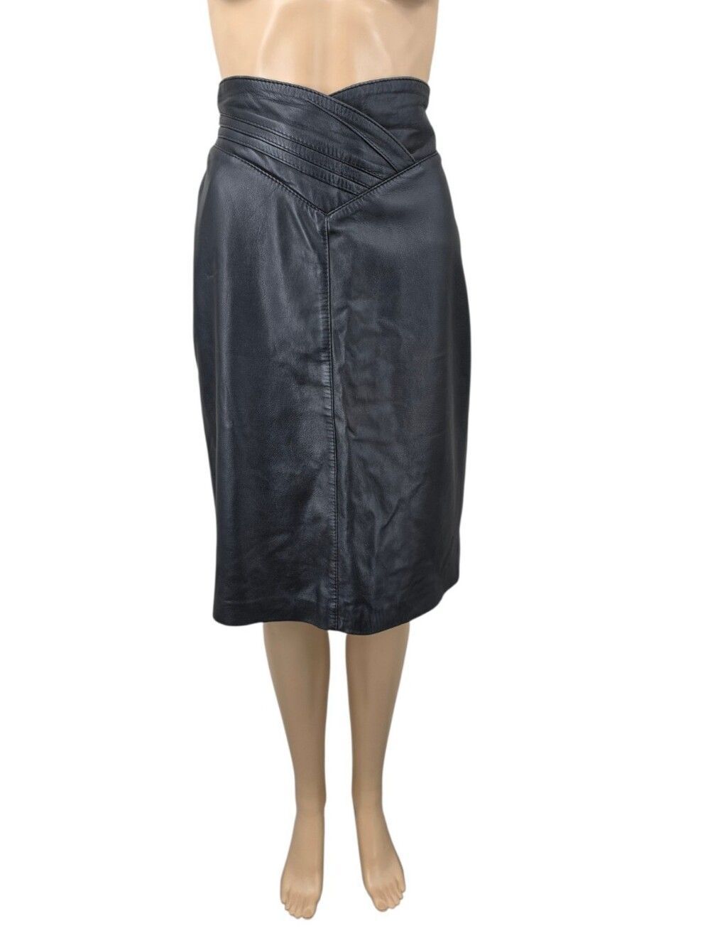 Leather Vintage Black High-Waist Pencil Midi Skirt